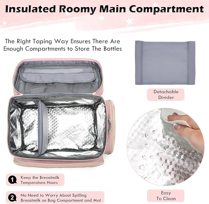 Breast Pump Bag Fit for Spectra S1 and S2 - Pumping Bag with Ice Pack & Waterproof Mat, Portable Breast Pump Storage Bag for Work, Travel and Family Use, Pink