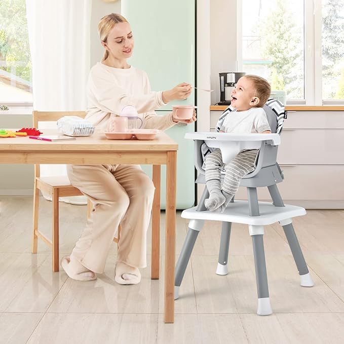 BABY JOY Baby High Chair, 8 in 1 Convertible Highchair for Babies & Toddlers | Booster Seat | Table and Chair Set | Building Block Table | Toddler Chair with Safety Harness, Removable Tray (Chevron)