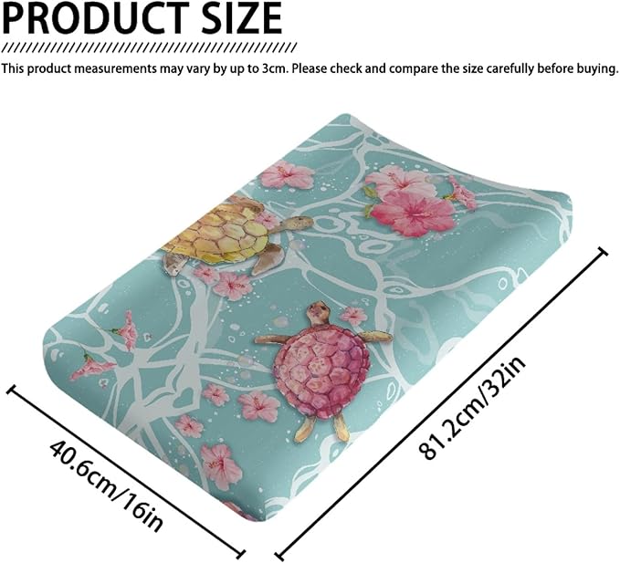 Stretchy Changing Pad Cover, Tropical Floral Hibiscus Turtle Soft Changing Pad Sheets, Unisex for Boys Girls, for Standard Changing Tables
