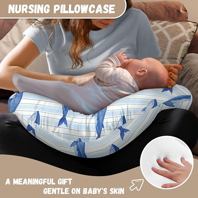 Jeiento Blue Shark Nursing Pillow Covers Soft Stretchy Nursing Covers for Breastfeeding Pillows Reversible Removable Slipcover for Baby Newborn