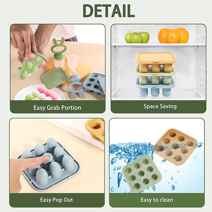 Baby Food Freezer Tray,Silicone Nibble Freezer Tray,Baby Fruit Food Feeder Teether,Breastmilk Popsicle Mold,Babies Breast Milk Teether Pop Maker for Homemade Babies Meals-Blue