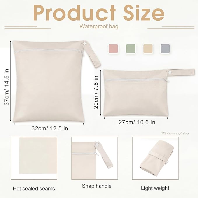 Reginary 8 Pack Wet Dry Bags Large & Small Waterproof Reusable Travel Zipper Pouches for Baby Diapers Family Wet Clothes Beach Swimsuits Toiletries(2 Sizes,Solid Color,Morandi)