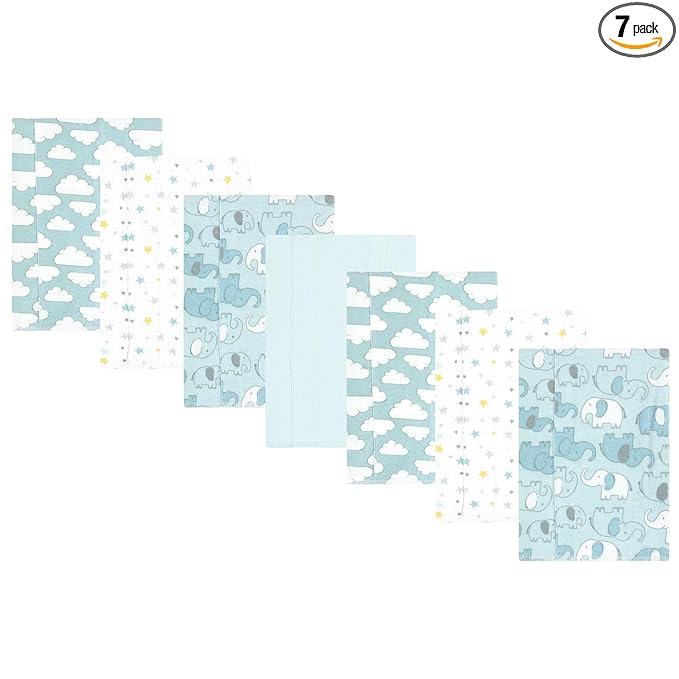 Hudson Baby Unisex Baby Cotton Flannel Burp Cloths, Boy New Elephant 7-Pack, One Size