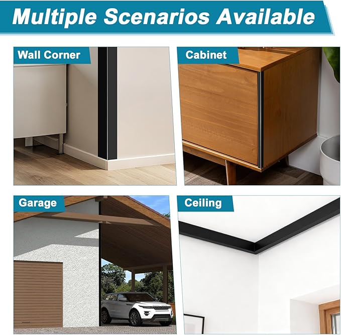 Raytano 4Pcs 45"L ×2"W Self Adhesive Black Metal Corner Protectors, Modern Aluminum Wall Corner Guards for Wall Door Furniture Cabinet Baseboard Frame Protection and Decoration (Size:45" x 2",Black)