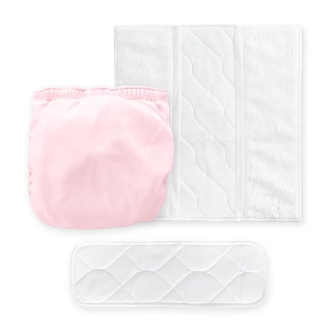 Amazing Baby Hybrid Cloth Diaper Cover/Swim Diaper, Small, Sz 2 (8-15 lbs), Use Boosties Disposable or Reusable Inserts, Pastel Pink, SmartNappy Set: Cover + Tri-Fold + Booster Pad