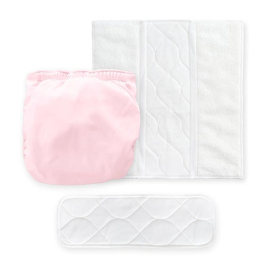 Amazing Baby Hybrid Cloth Diaper Cover/Swim Diaper, Med, Sz 3 (12-25 lbs), Use Boosties Disposable or Reusable Inserts, Pastel Pink, SmartNappy Set: Cover + Tri-Fold + Booster Pad