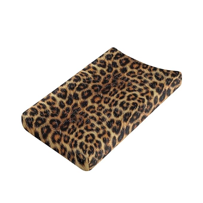 ZDCUSTOM Brown Leopard Changing Pad Cover Soft Stretchy Baby Changing Table Pad Cover Breathable Changing Table Sheets, 32"x16"