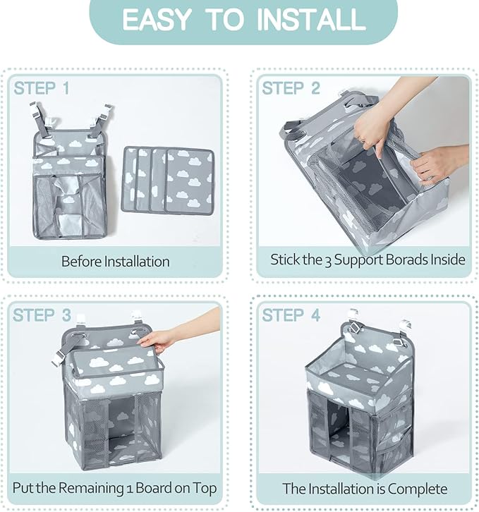 Baby Diaper Caddy Organizer, Multi-Compartment Nursery Baby Diaper Caddy with Adjustable Straps, Portable Hanging Diaper Stacker for Stroller, Car, Travel, Nursery (Grey)