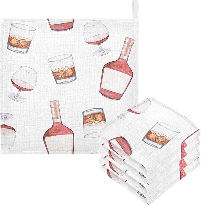 vvfelixl Baby Muslin Washcloths Whiskey Bottles Glasses Baby Burp Cloths Cotton Baby Face Towel for Newborn Infants Boys Girls Soft and Absorbent 11.8 X 11.8 in, 3 Pack