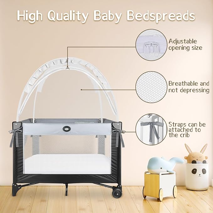 Crib Tent to Keep Baby from Climbing Out - Crib Net to Keep Baby in - Mesh Crib Climbing Prevention, Pop Up Crib Tent, Two-Way Self-Locking Metal Zipper (White, Small)