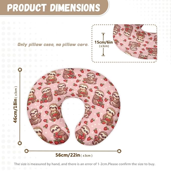 Jeiento Pink Love Heart Sloth Nursing Pillow Covers for Nursing Pillowcase Comfortable Feeding Pillow Covers Soft Quick-Dry Fabric Cover for Breastfeeding Moms