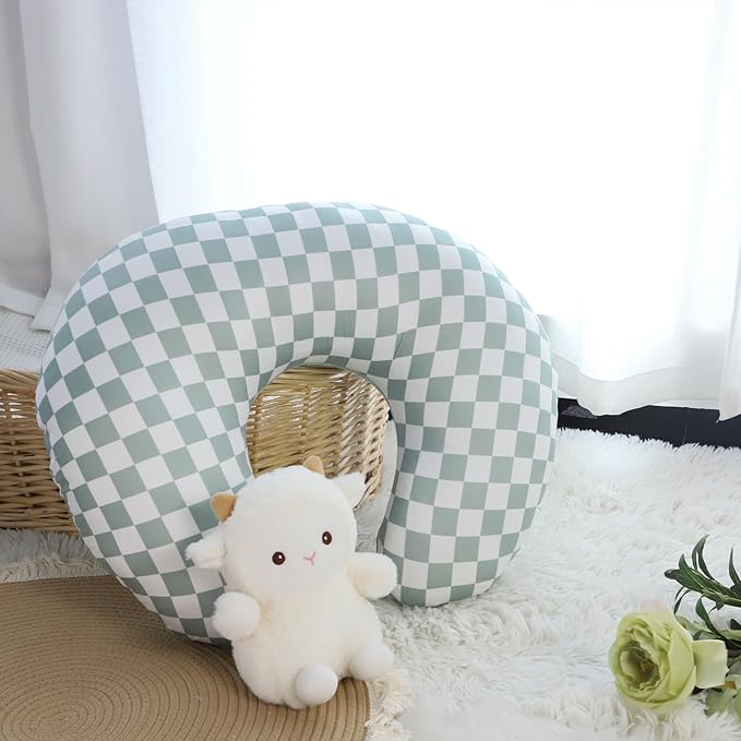 DILIMI Nursing Pillow Cover, Soft Stretchy Nursing Cover for Breastfeeding Pillow, 1 Pack Reversible Removable Slipover for Baby Boy and Girls, Green Checkered