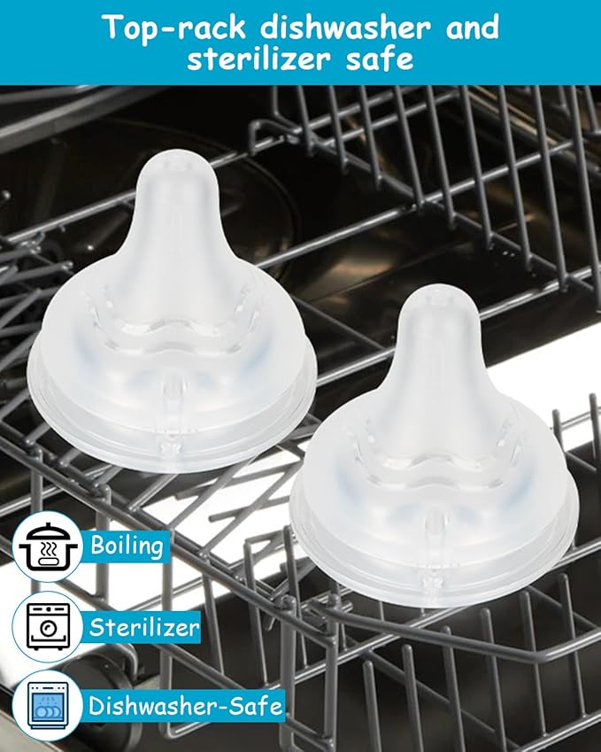 Silicone Nipple for Lansinoh Anti-Colic Baby Bottle, Fast Flow, Size L, 6m+, 6 Count