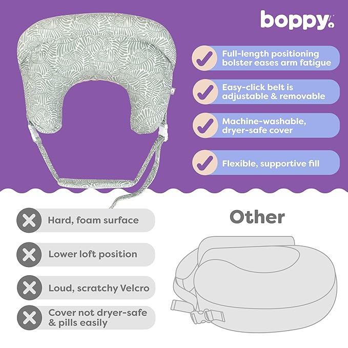 Boppy Complete Nursing Pillow, Breastfeeding & Bottle Feeding Ergonomic Feeding Pillow with Removable Belt, CloseComfort No-Gap Design, Full-Length Positioning Bolster, Washable Cover-Green Sage Vines