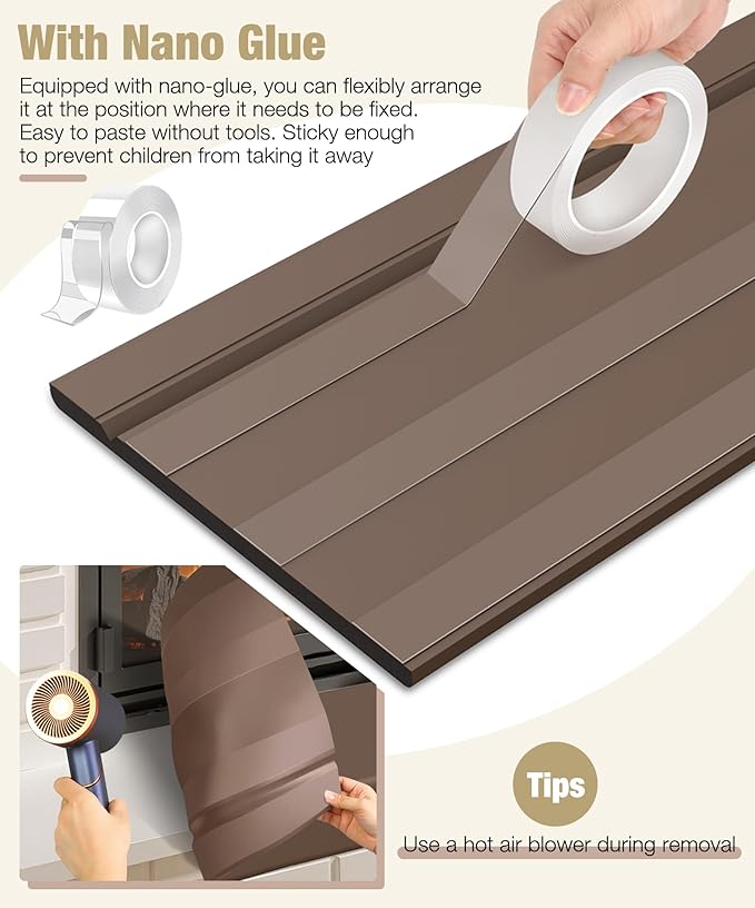 Fireplace Baby Proofing, 80'' Soft Seat Hearth Cushion for Baby Proof, Memory Foam Brick Fire Place Bumper Protector Pad for Babies Child Children Toddlers (Brown)