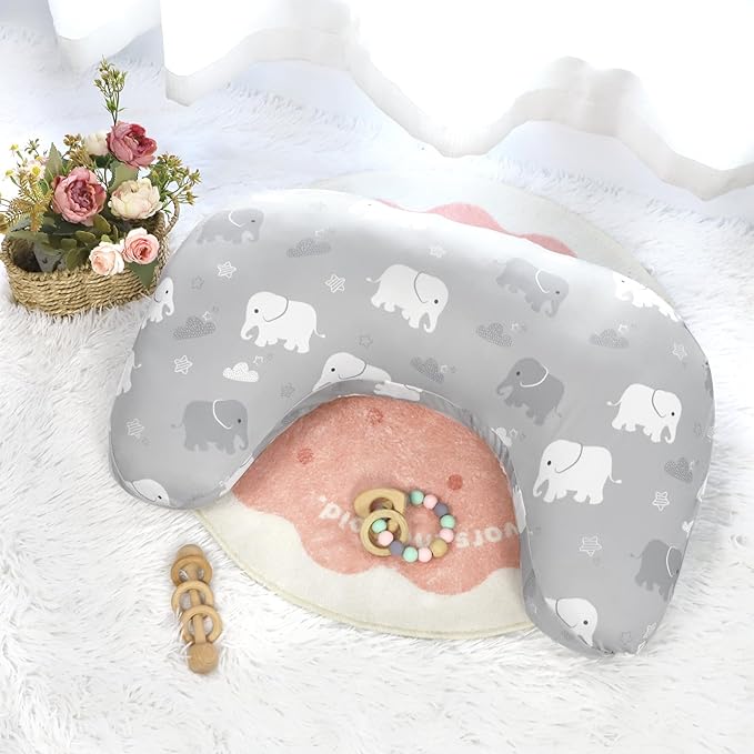 TANOFAR New Nursing Pillow Cover, Stretchy Minky Removable Nursing Cover for Breastfeeding Pillows, Ultra Soft Comfortable Slipcover for Baby Girl and Boy, Grey Elephant