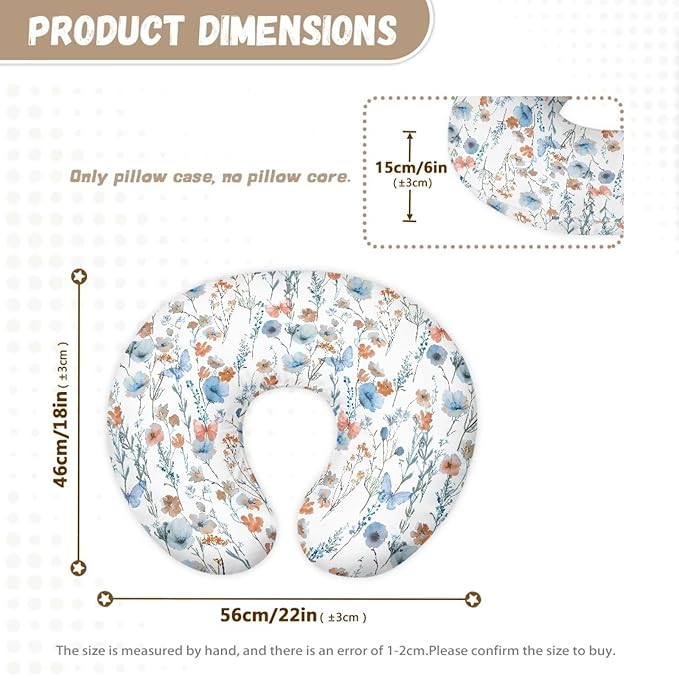 Blue Butterfly and Colorful Flower Nursing Pillow Cover Ultra Soft Comfortable Newborn Nursing Pillow Case Breathable and Skin Friendly