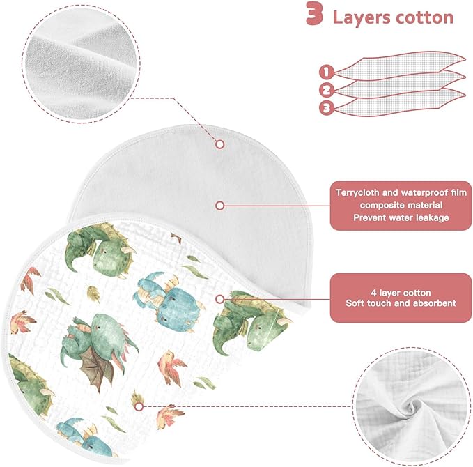 Watercolor Dragon Bird Leaf Pattern Muslin Burp Cloths for Baby 1 Pack 100% Cotton Baby Washcloths Bibs for Boy Girl