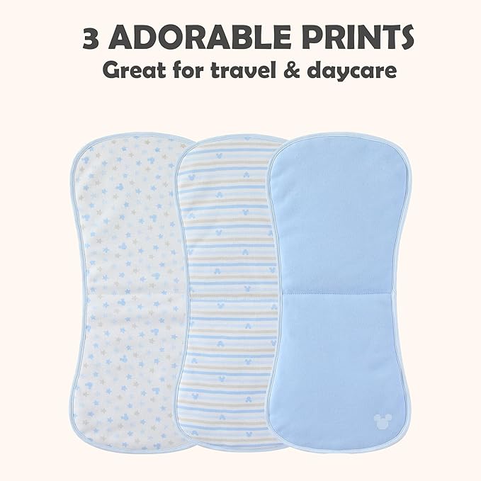 Disney Baby Burp Cloths 3-Pack – Mickey Mouse and Minnie Mouse Soft Absorbent 20" x 10" Leakproof Burping Rags for Baby Boys Girls & Unisex Newborns & Infants