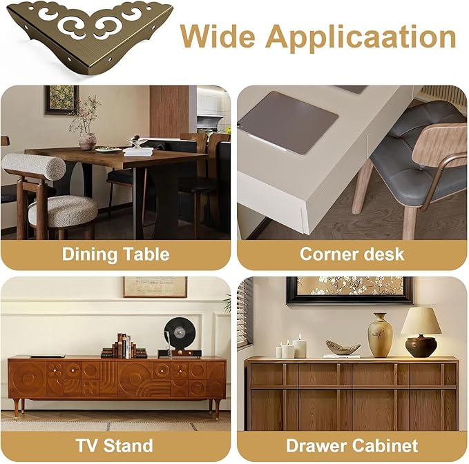 4 Pcs Brass Corner Protectors for Furniture,Retro Style Guard Cabinet Furniture Corner Bumpers for Jewelry Box Gift Box Wooden Case Cabinet Furniture Decorative (Bronze)