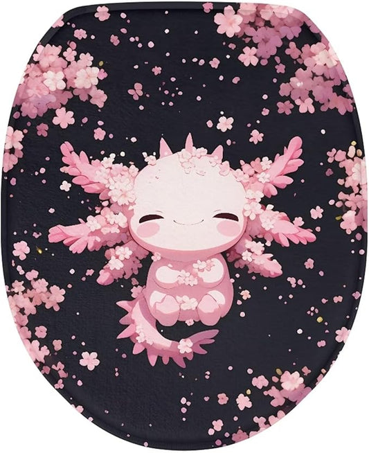 Axolotl Cherry Blossom Toilet Seat Covers for Bathroom Cozy Flannel Fabric Soft Bathroom Covers Keep Clean Tidy Suitable for Public Bathrooms Long-Term Travel Boarding