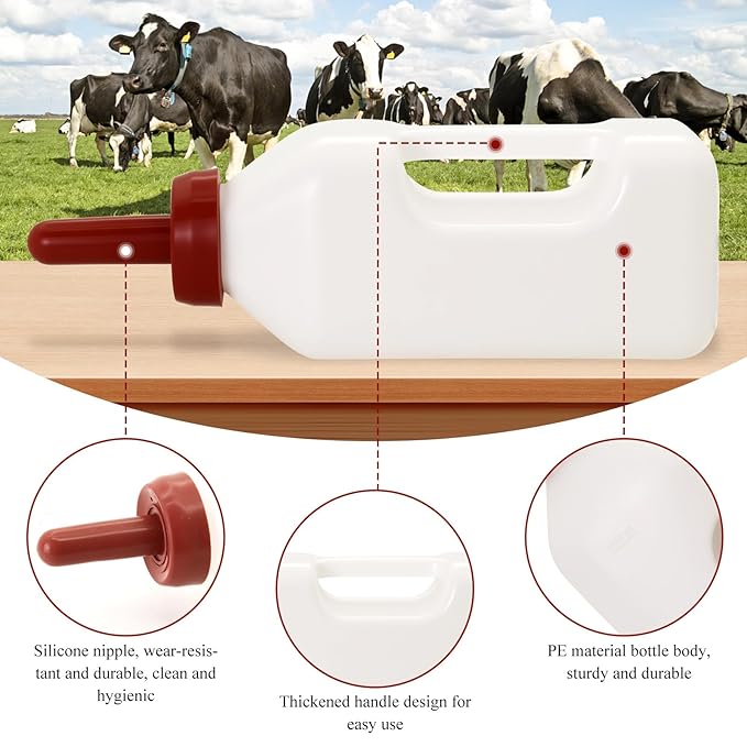 2 Quart Calves Nursing Bottle with a Replacement Nipple，Nursing Feeding Bottle with Hand Grip Handle for Feeding Baby Goats Calf Farm Equipment