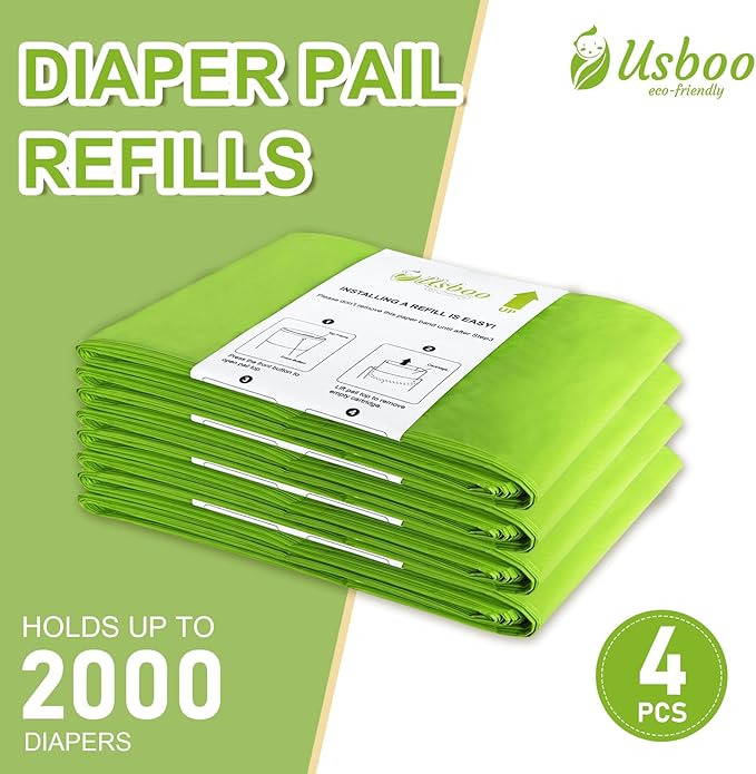 USBOO Refills Compatible with Dekor CLASSIC Diaper Pail Refills | 4 Pack | Disposable Diaper Pail Refill | Extra Thickness | Quick & Easy to Replace | Cherry Blossom Scented | Holds up to 2000 Diapers
