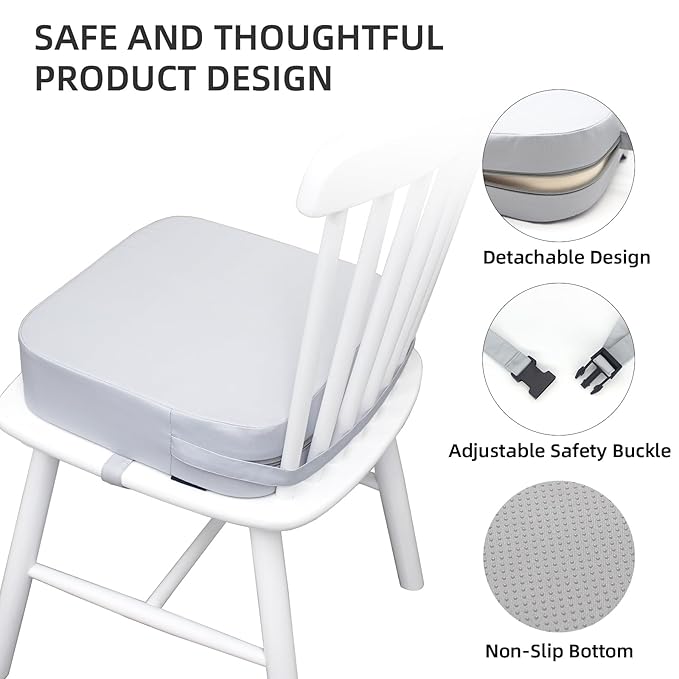 Eiury Toddler Booster Seat for Dining Table, Portable Kids Booster Seat with Safety Buckles Portable Increasing Booster Cushion with Non-Slip Bottom (Light Gray)