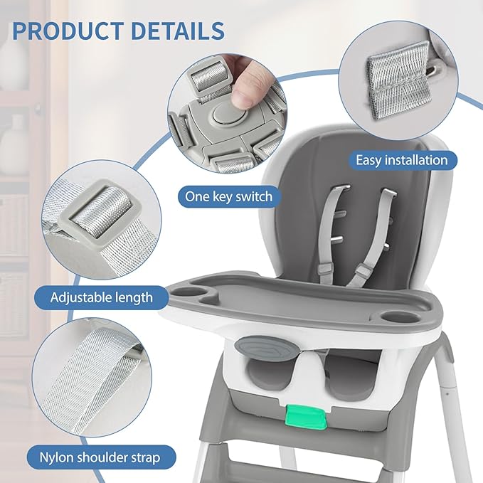 Adjustable High Chair Straps Replacement Compatible with Ingenuity for Most for Most 5 Point High Chairs,Secure Buckle,1PC