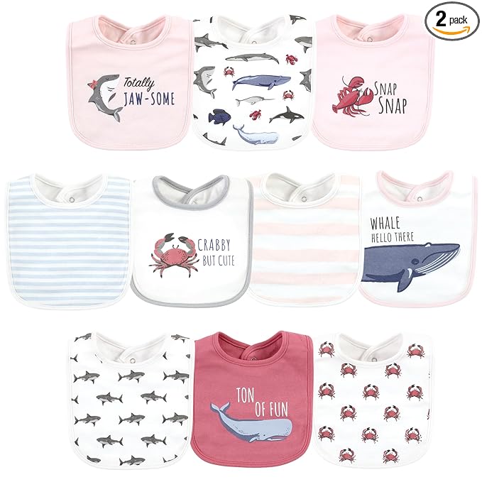 Hudson Baby Unisex Baby Cotton Bibs, Girl Whale Shark, One Size