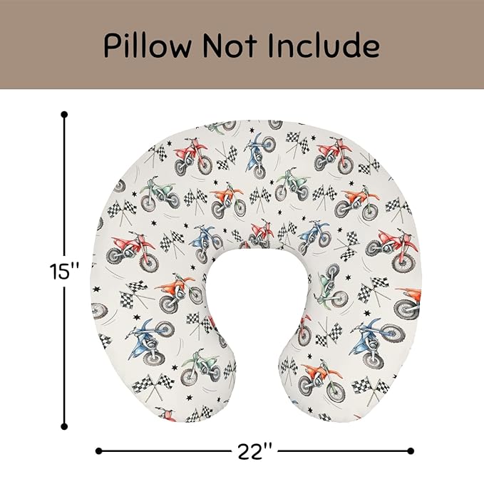 Vintage Motor Dirt Bike Nursing Pillow Cover Ultra-Soft Comfortable for Baby Girls Boys Cute Race Bikes Plaid Checker Flag Stars Breastfeeding Pillow Slipcovers for Standard Nursing Pillows