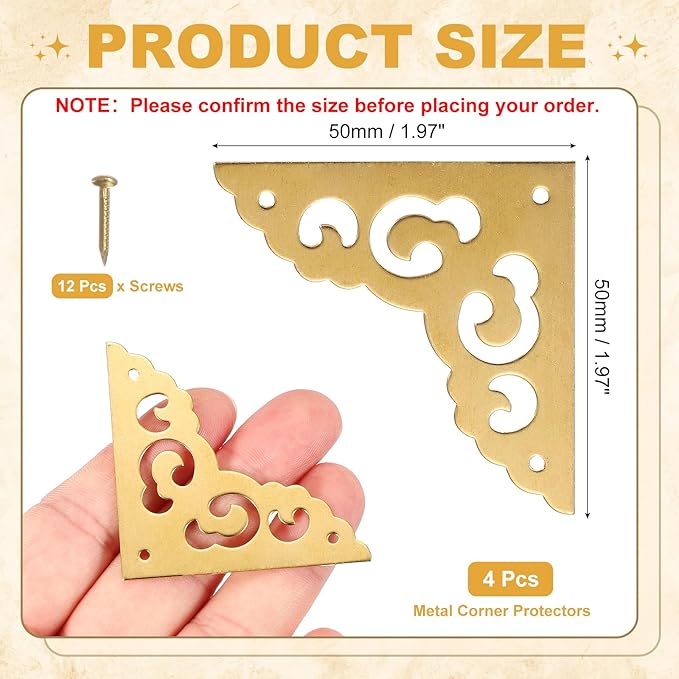 uxcell 4Pcs Brass Corner Protector 2 Inch Metal Corner Protector with Mounting Nails Box Edge Guard Retro for Cabinets Speaker Corners Furniture Decorative (Brass)