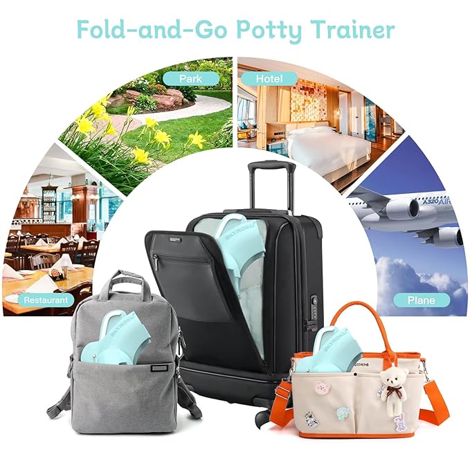 Foldable Travel Potty Seat for Toddler, Portable Toilet Training Seat for Kids on The Go, Fits Round & Oval Toilets with Non-Slip Base & Travel Bag for Car Airplane Essentials, Blue