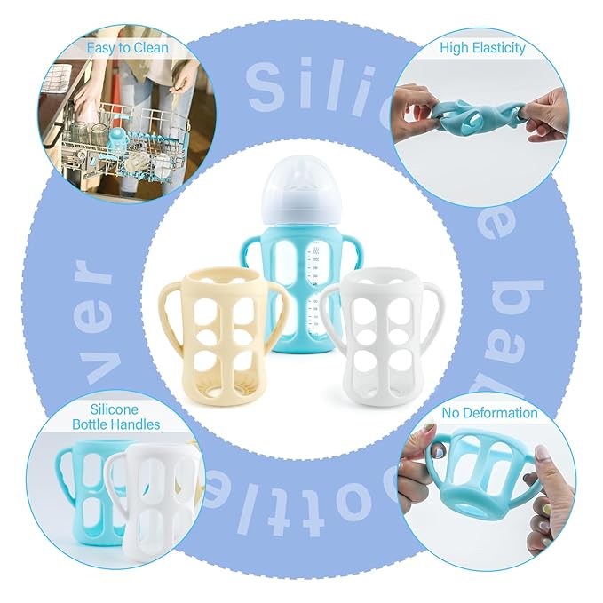 Silicone Sleeves for Philips Avent Baby Bottles 3 Pack, Anti Breakage Baby Bottle Holder with Handle for Avent Glass Natural Baby Bottle, BPA Free