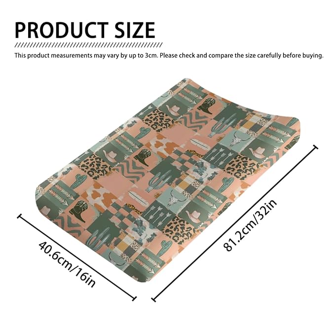 Western Cactus Cow Skulls Hats Patchwork Baby Changing Pad Cover, Unisex Western Nursery Diaper Changing Table Pad Mat Sheet for Boys Girls-16x32