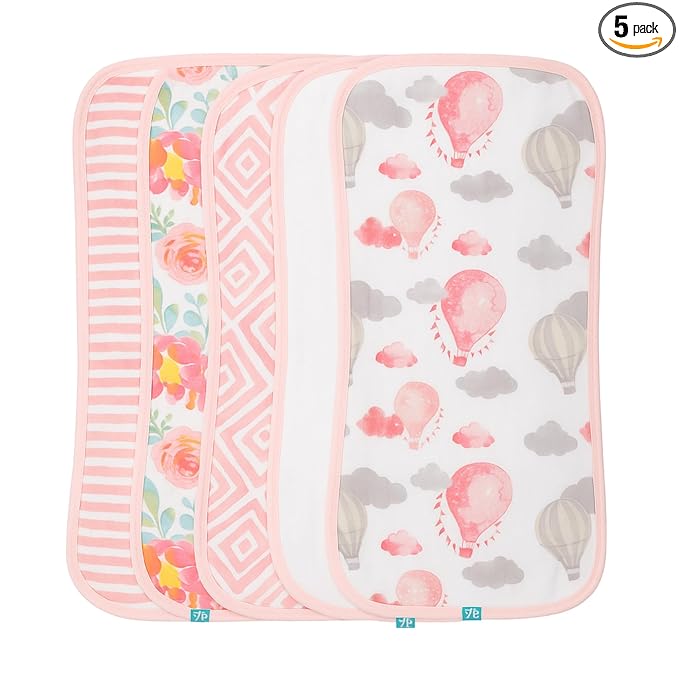 Featherhead™ 5-Pack Muslin Burp Cloths for Baby Girl Large 22" X 11" - Ultra Soft & Extra Absorbent Cotton Terry Backing (Garden Floral)