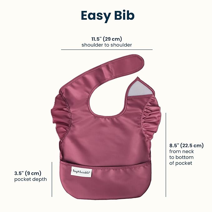 Tiny Twinkle Mess-Proof Baby Bibs for Eating | Waterproof, Wipeable Toddler Bibs with Catch-All Pocket | Feeding Bibs for Girls & Boys(3 Pack,Flutter Set)