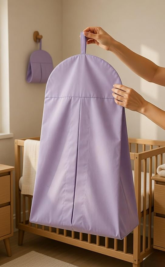 Light Purple Hanging Baby Diaper Caddy Organizer for Changing Station; Baby Nursery Décor for Girls; Diaper Stacker with Hook for Easy Reach - Safe Diaper Changes; Portable, Washable and Foldable