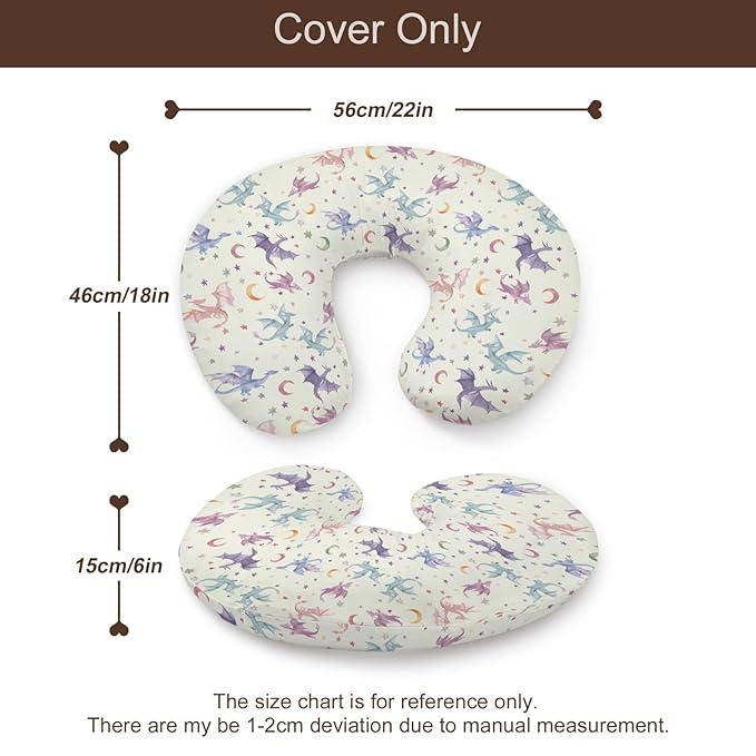 Watercolor Dragon Moon Stars Pattern Nursing Pillow Cover, Unisex Removable Breastfeeding Pillowcase Slipcover for Baby Girls Boys Newborns Toddlers, Cover Only