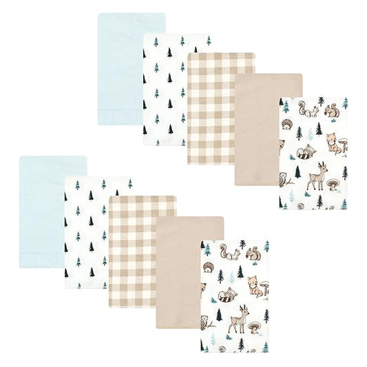 Hudson Baby Unisex Baby Cotton Flannel Burp Cloths, Boy Woodland Pals 10-Pack, One Size