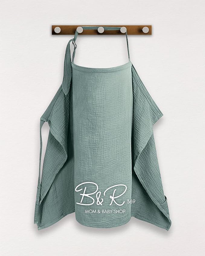 Nursing Cover for Baby Breastfeeding & Pumping -Breathable Privacy Nursing Covers with Arch Neckline for Mom -Soft Cotton Multi-use Nursing Apron -Carseat Canopy(Light Green)