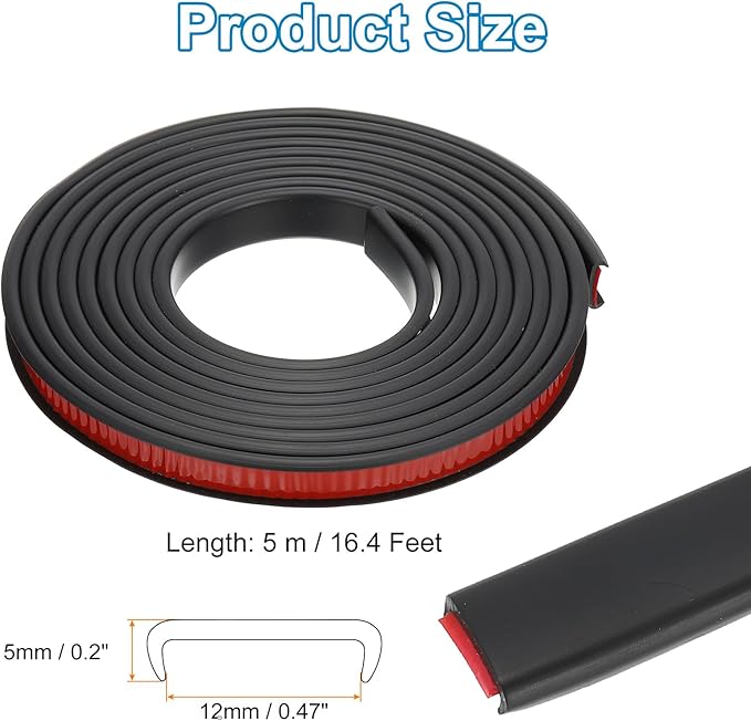 PATIKIL TPE U-Shape Edge Banding, 1/2 Inch x 16.4ft Self Adhesive Flexible Veneer Edging Trim Furniture Edge Protector for Shelf Cabinet Table Repair Restoration, Black