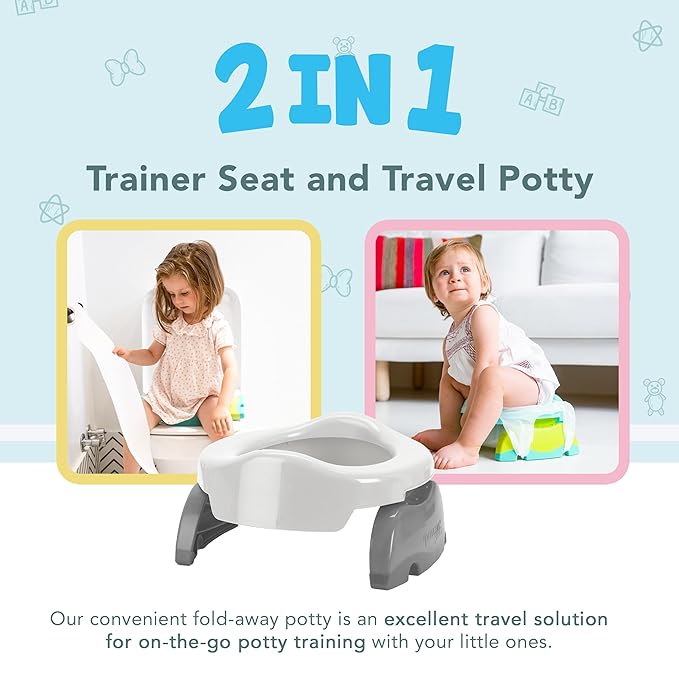 Kalencom Potette Plus 2-in-1 Travel Potty and Trainer Seat - Dual-Purpose Potty Training Toilet Seat - Portable Potty for Toddler Travel - With Durable, Lock-In Legs and Splash Guard - Pastel Pink