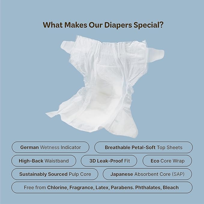 ManuKind Baby Diapers, Manuka Honey Infused, Ultra Soft, Plant-Based Materials, Quick-Dry Comfort, Leak Guard Protection, Size 5 – 120 Diapers (6 Packs of 20)