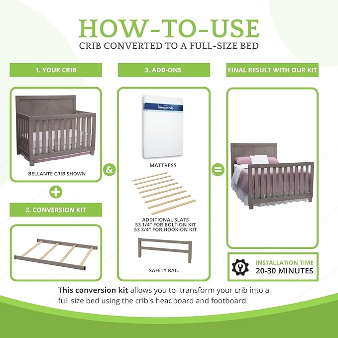 CC KITS Full-Size Conversion Kit Bed Rails Compatible with Simmons Kids Convertible Cribs by Delta Children - Solid Wood Rail - Toddler and Adult Bed Rail for Full-Size (Stained Grey, Bolt-ON KIT)