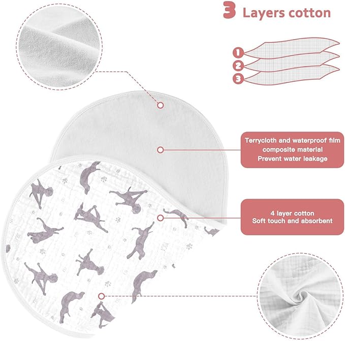 Yoga Weimaraner Dog Pattern Muslin Burp Cloths for Baby 1 Pack Soft 100% Cotton Baby Washcloths Bibs for Boy Girl
