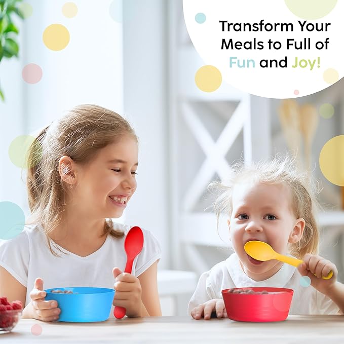 PLASKIDY Plastic Toddler Bowls Set of 6 - 10 Oz Kids Bowls, Microwave & Dishwasher Safe, BPA Free, Brightly Colored, Great for Cereal, Soup, Snack, Fruit or Salad