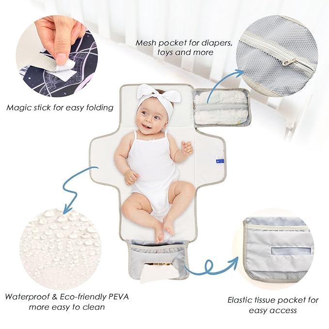 Dream Catcher Baby Changing Pad - Waterproof Diaper Changing Pad with Built-in Pillow - Portable Travel Changing Mat for Newborn Girl & Boy