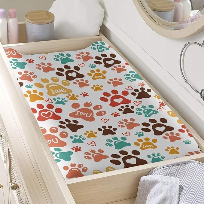 Colorful Dog Paw Changing Pad Cover Neutral Crib Cover Baby Changing Table Diaper Change Table Pads White FBreathable Changing Mat Sheet