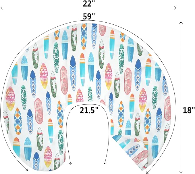 Colorful Surfboards Nursing Pillow Covers for Boy Girl Summer Surfing Nursery Feeding Pillowcase for Breastfeeding Pillows Boho Beach Vacation Travel Soft Stretchy Removable Covers for Newborn Infant